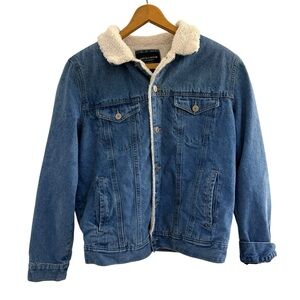 Sherpa-Lined Denim Jacket in Blue with Cream Collar